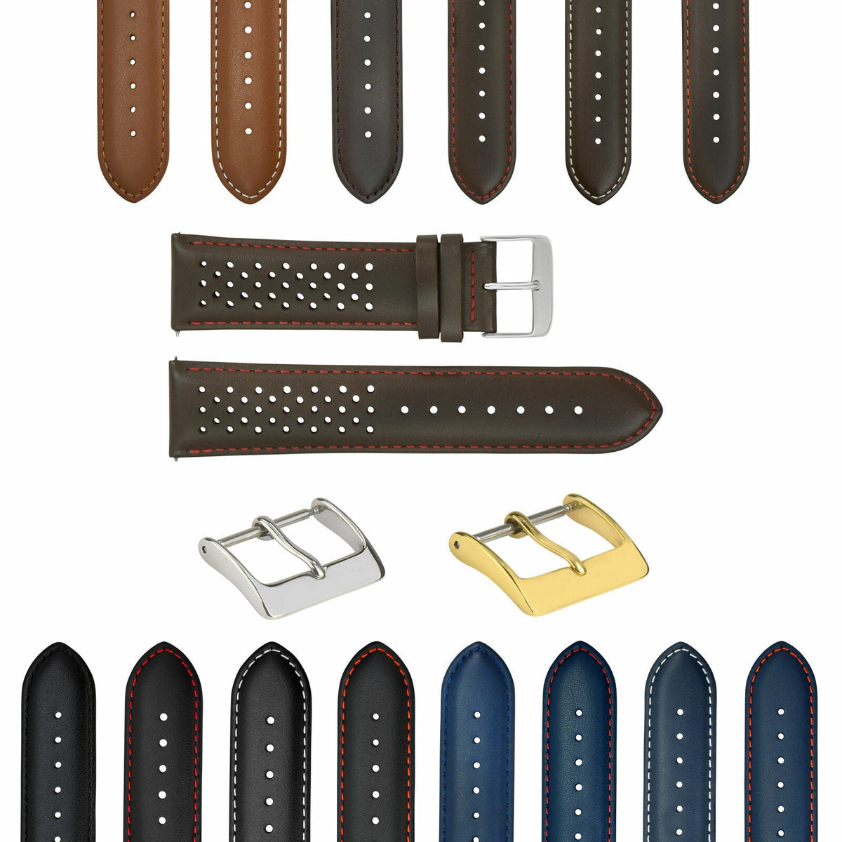 18-19-20-21-22-23-24MM PERFORAT LEATHER WATCH BAND STRAP FOR TISSOT QUIK RELEASE - Silver