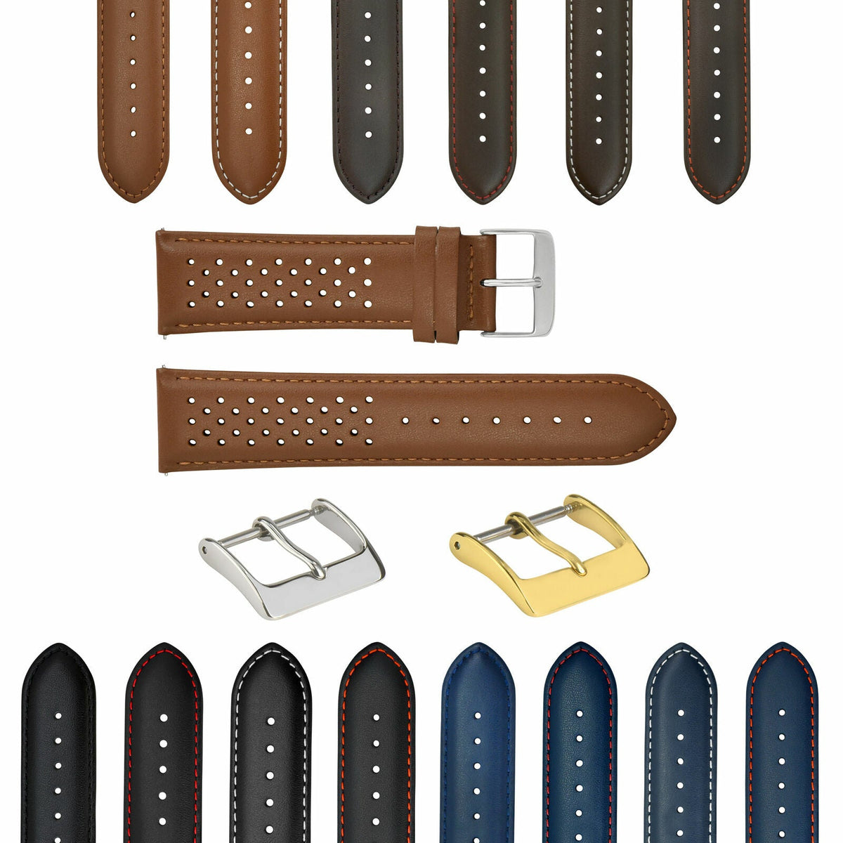 18-19-20-21-22-23-24MM PERFORAT LEATHER WATCH BAND STRAP FOR TISSOT QUIK RELEASE - Silver
