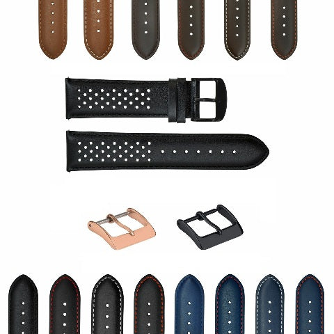 18MM-24MM PERFORATED LEATHER WATCH BAND STRAP EASY RELEASE BUCKLE FOR TUDOR 58