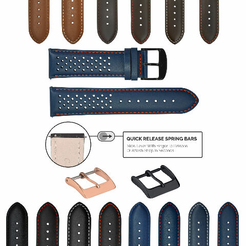 18MM-24MM PERFORATED LEATHER WATCH BAND STRAP EASY RELEASE BUCKLE FOR TUDOR 58