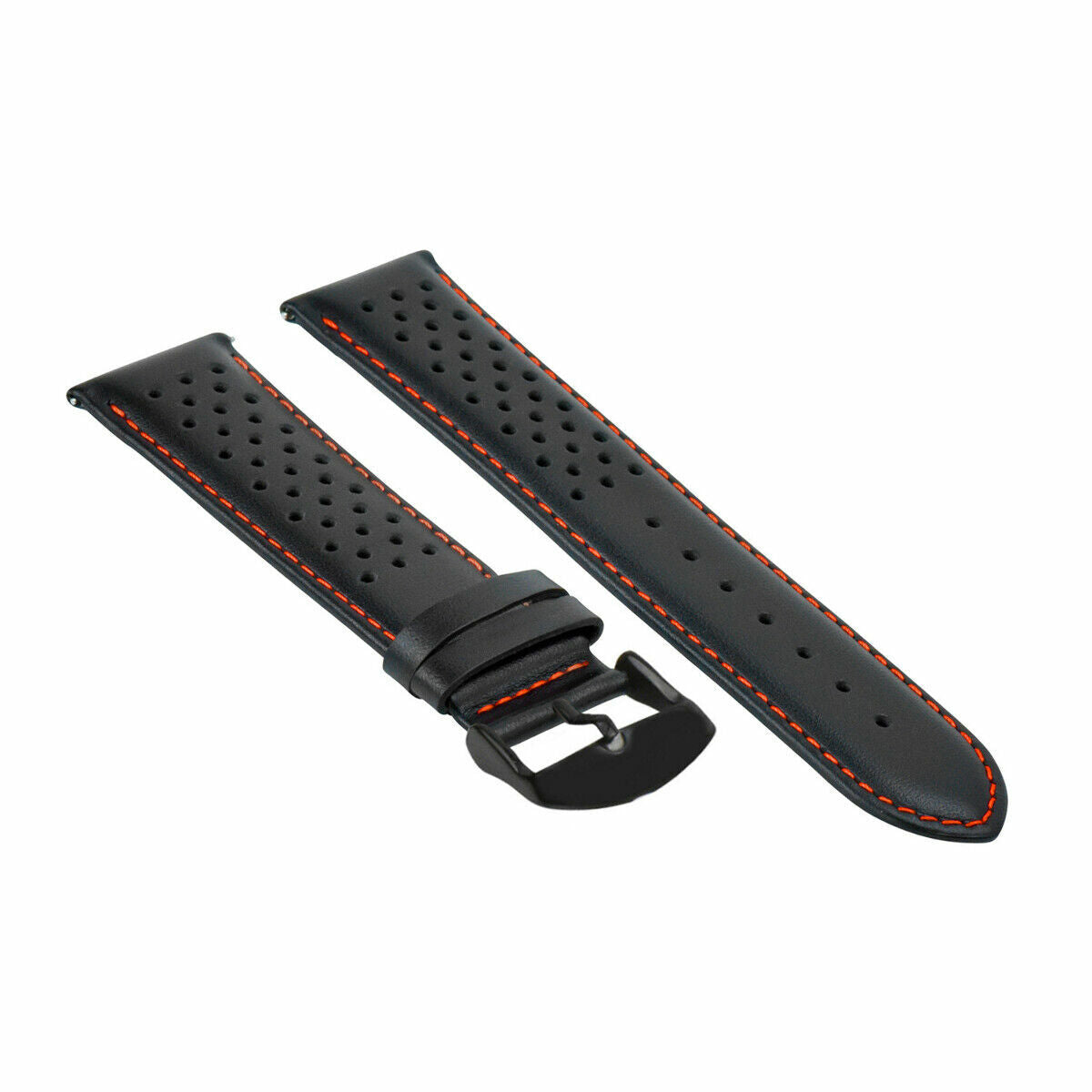 18-19-20-21-22-23-24MM PERFORAT LEATHER WATCH BAND STRAP FOR SEIKO QUICK RELEASE - 23mm, Black with Orange Stitching, view 4