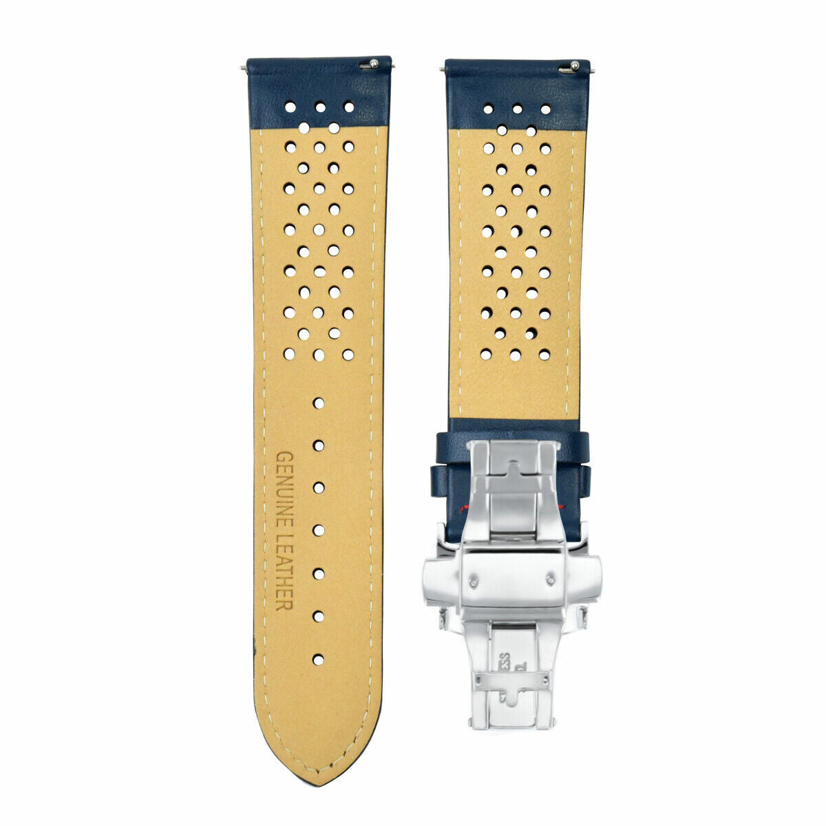 PERFORATED LEATHER RALLY WATCH STRAP BAND - QUICK RELEASE - 22MM