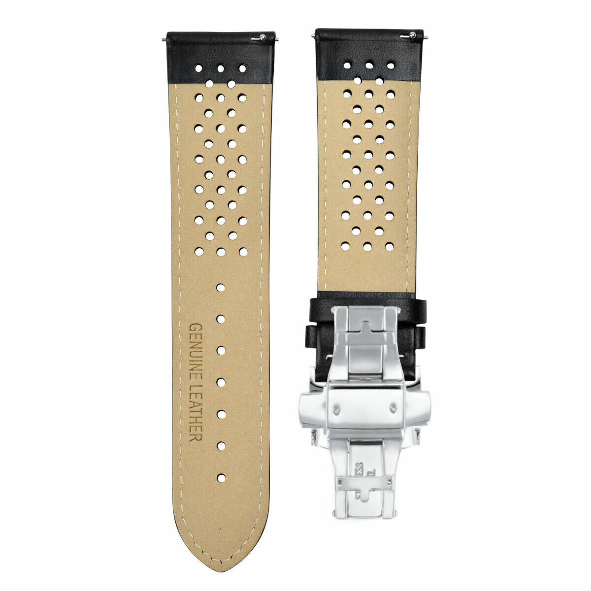 18MM-24MM PERFORATED LEATHER WATCH BAND STRAP EASY RELEASE BUCKLE FOR TUDOR