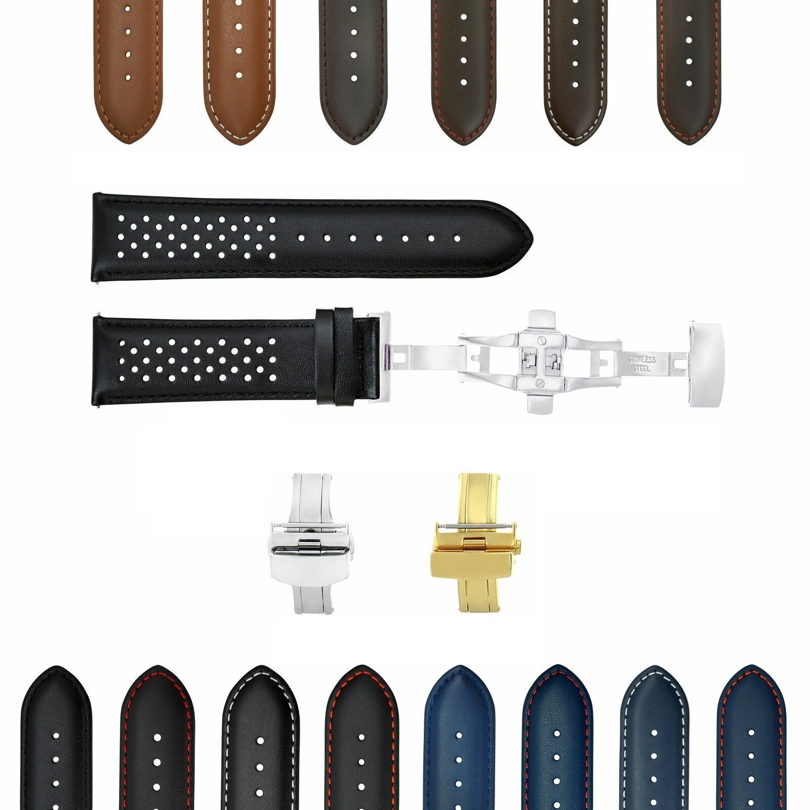 PERFORAT LEATHER WATCH BAND STRAP FOR OMEGA EZ RELEASE - 21MM