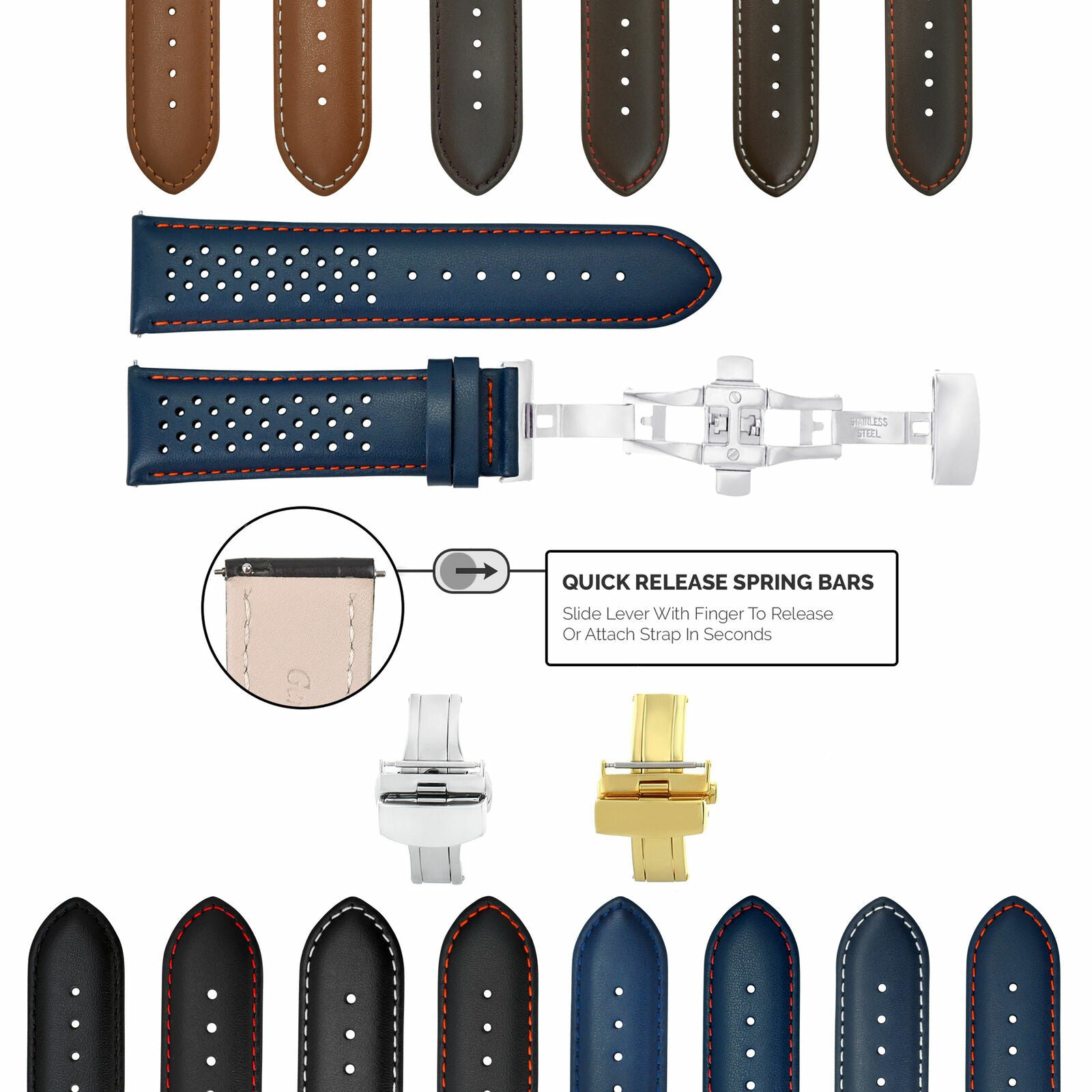 PERFORAT LEATHER WATCH BAND STRAP FOR OMEGA EZ RELEASE - 20MM