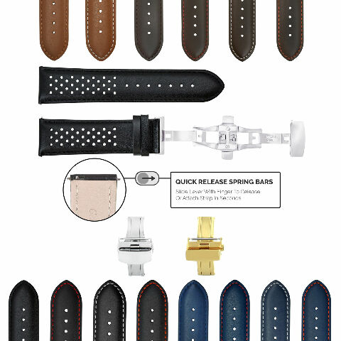 PERFORAT LEATHER WATCH BAND STRAP FOR OMEGA EZ RELEASE - 19MM
