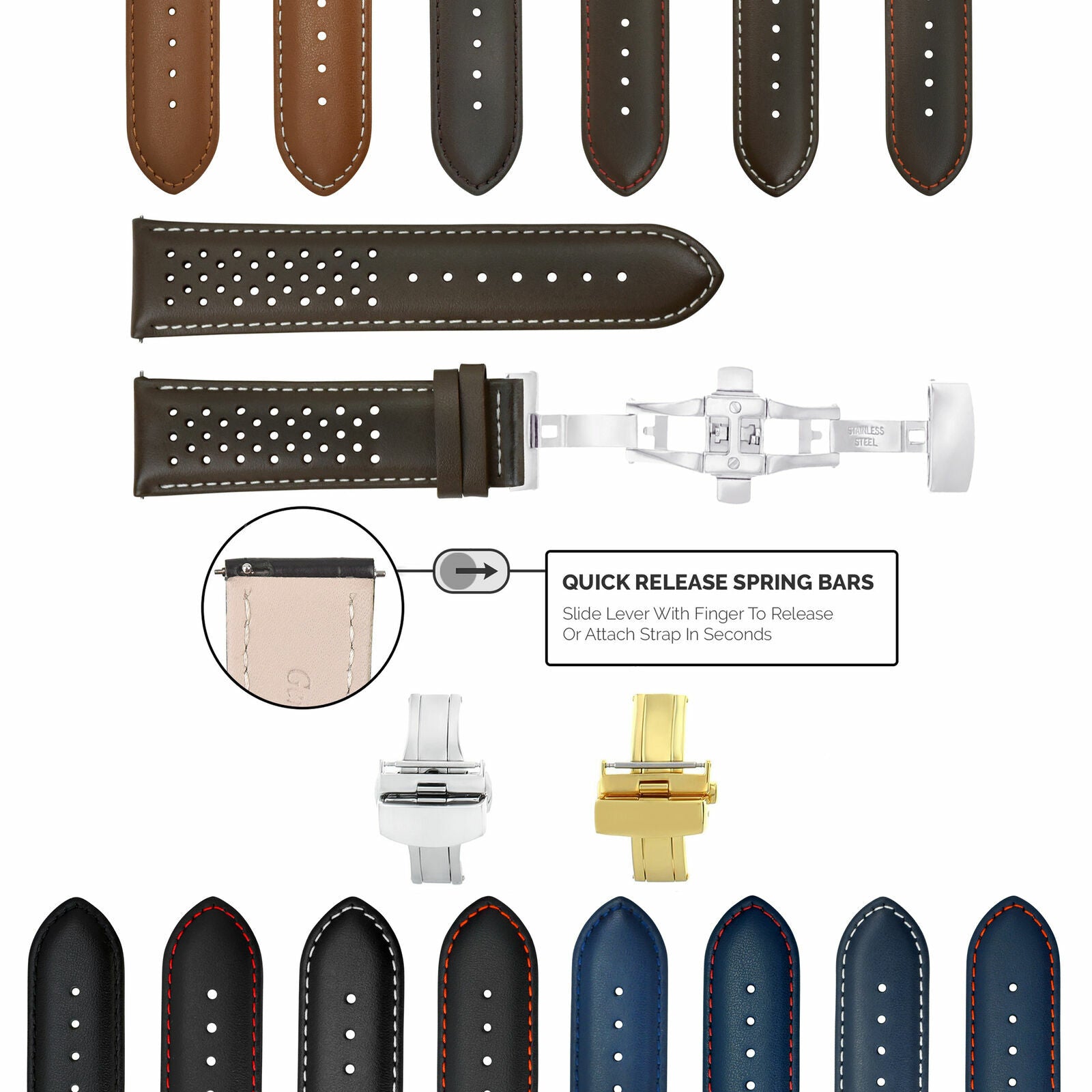 PERFORAT LEATHER WATCH BAND STRAP FOR OMEGA EZ RELEASE - 20MM