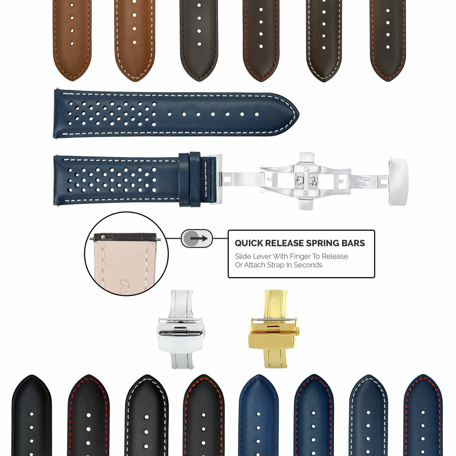 PERFORAT LEATHER WATCH BAND STRAP FOR OMEGA EZ RELEASE - 23MM