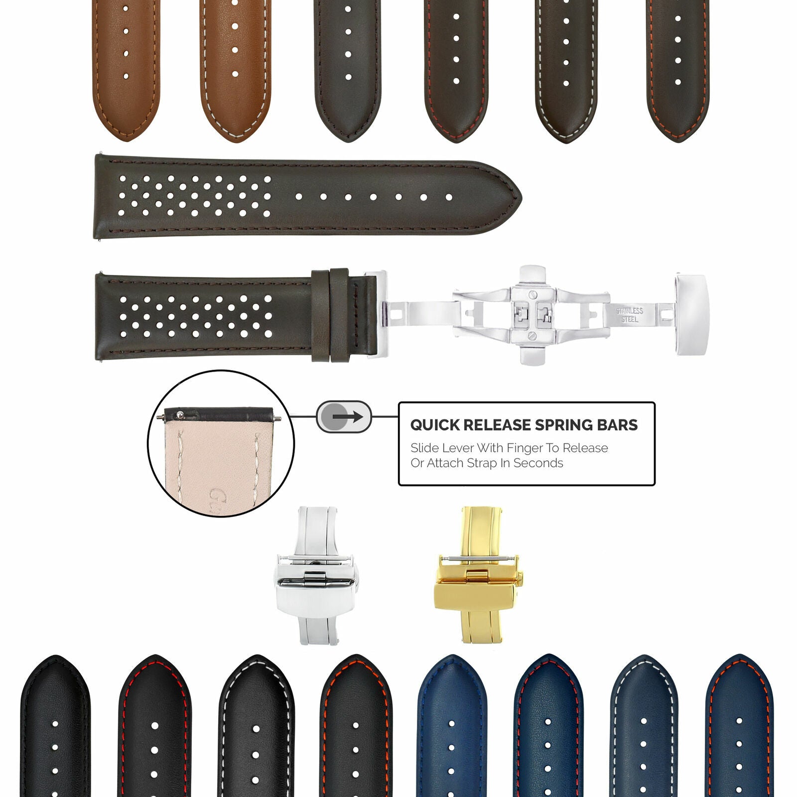 PERFORAT LEATHER WATCH BAND STRAP FOR LONGINES EZ RELEASE - 24MM