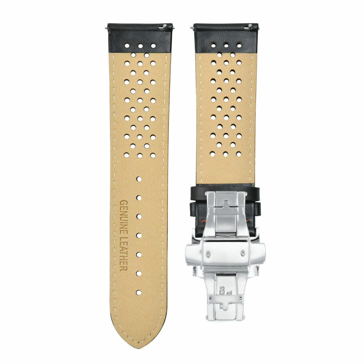 PERFORAT LEATHER WATCH BAND STRAP FOR BREITLING EZ RELEASE - 22MM