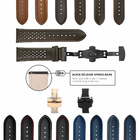 PERFORAT LEATHER WATCH BAND STRAP FOR OMEGA EZ RELEASE - 23MM