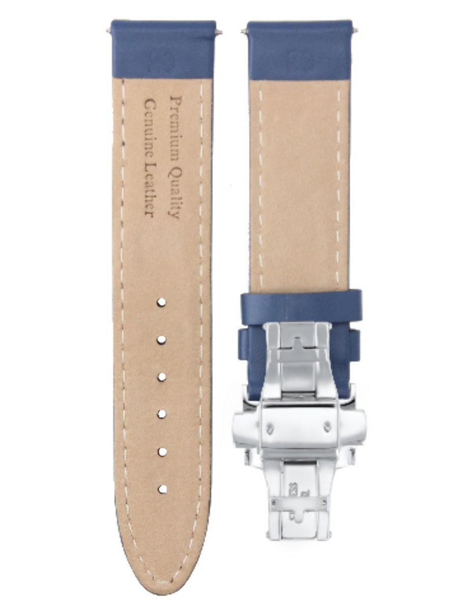 LEATHER BAND STRAP SMOOTH WATERPROOF FOR OMEGA SEAMASTER PLANET OCEAN BLUE W/S