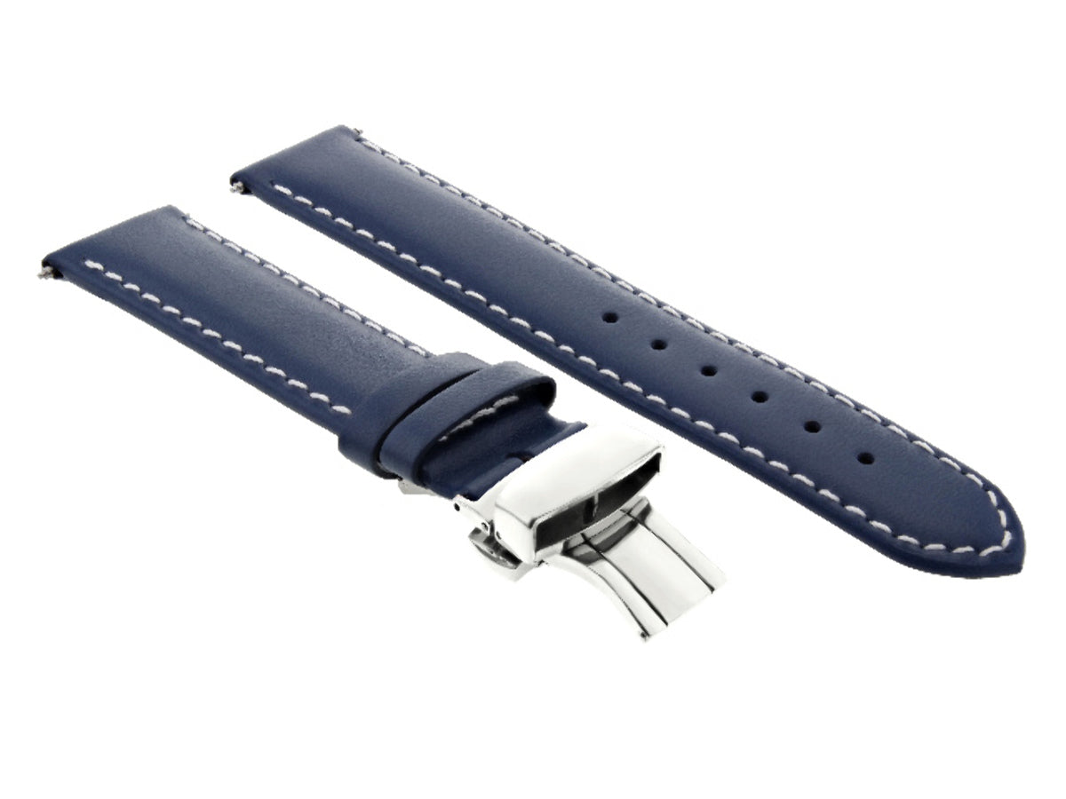 LEATHER BAND STRAP SMOOTH WATERPROOF FOR OMEGA SEAMASTER PLANET OCEAN BLUE W/S