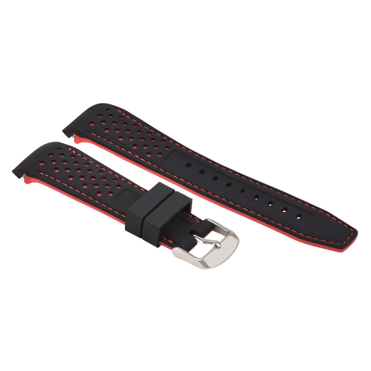 19MM CURVED RUBBER STRAP PERFORATED FOR CITIZEN ECO DRIVE WATCH BLACK RED STITCH