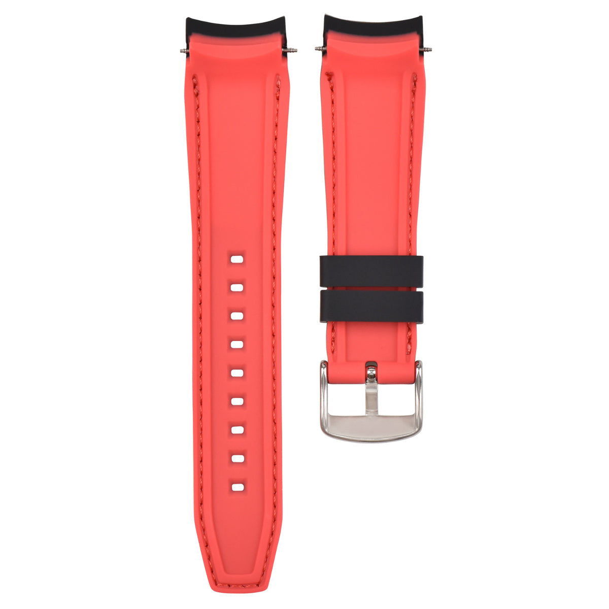 19MM CURVED RUBBER STRAP PERFORATED FOR CITIZEN ECO DRIVE WATCH BLACK RED STITCH