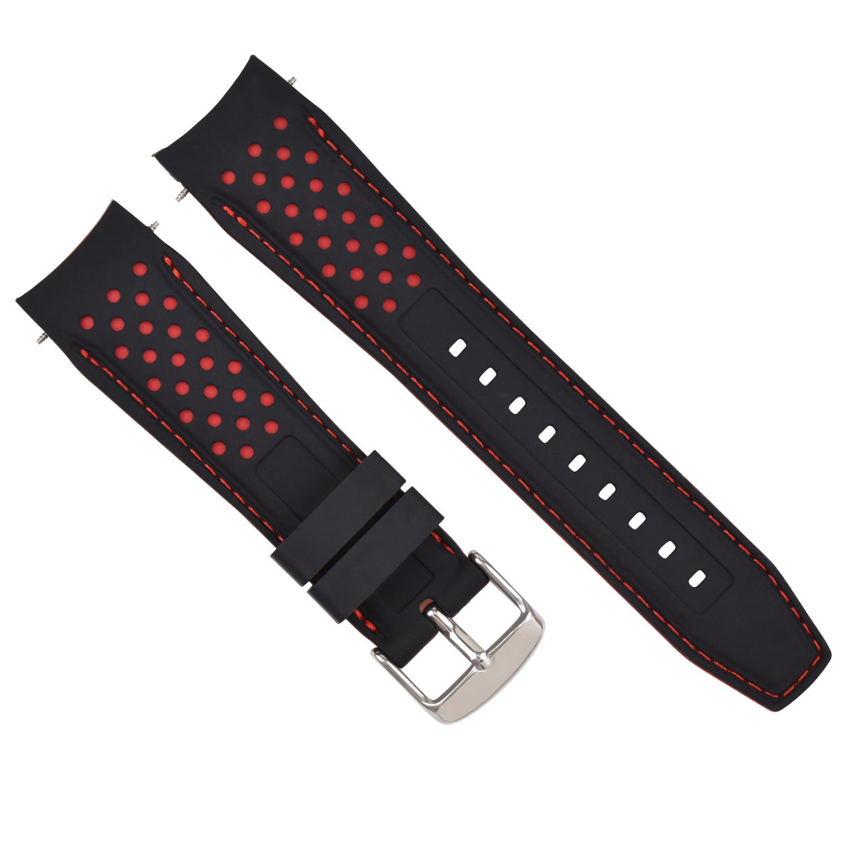 19MM CURVED RUBBER STRAP PERFORATED FOR CITIZEN ECO DRIVE WATCH BLACK RED STITCH