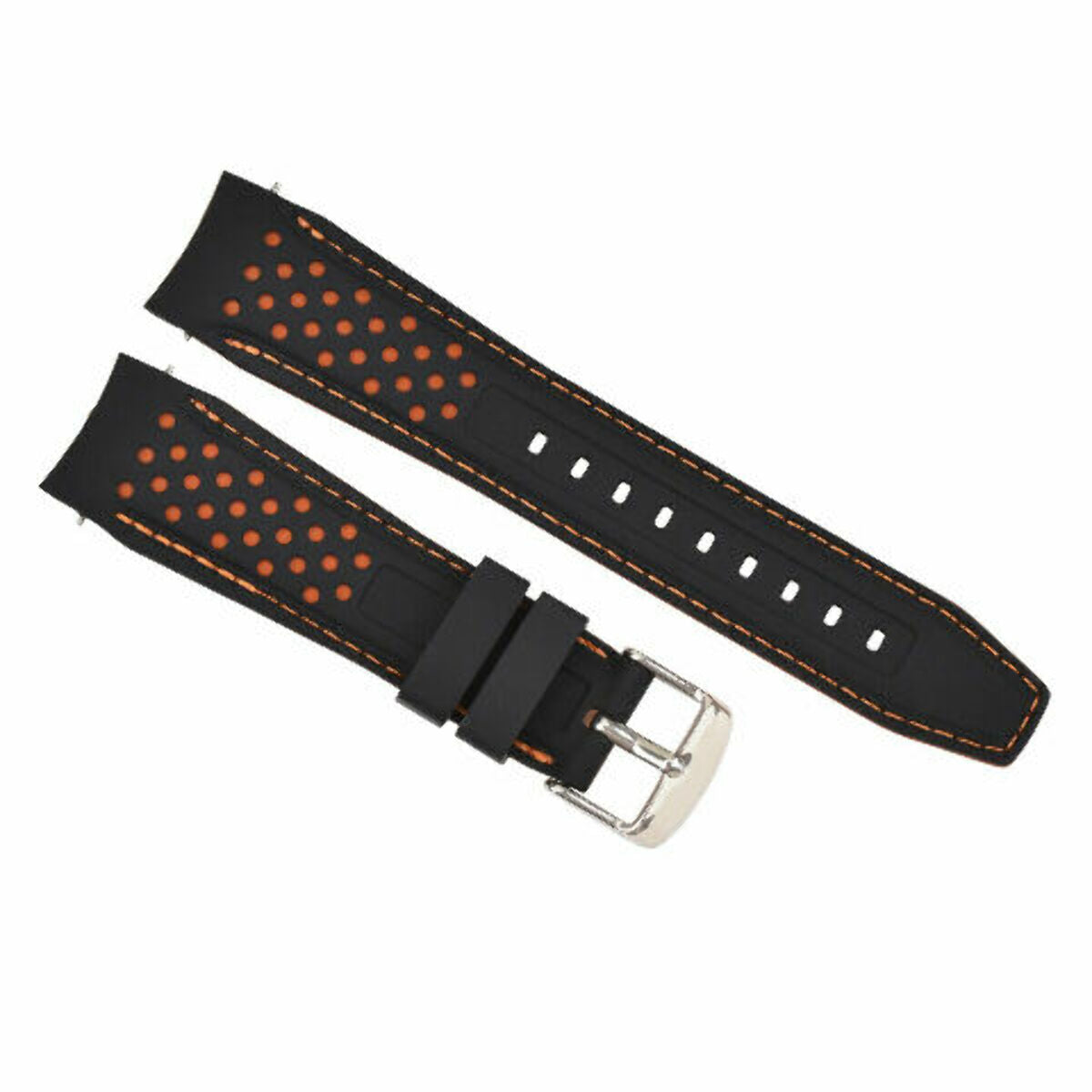 19MM CURVED RUBBER STRAP PERFORATED FOR CITIZEN ECO DRIVE WATCH BLACK ORANGE ST