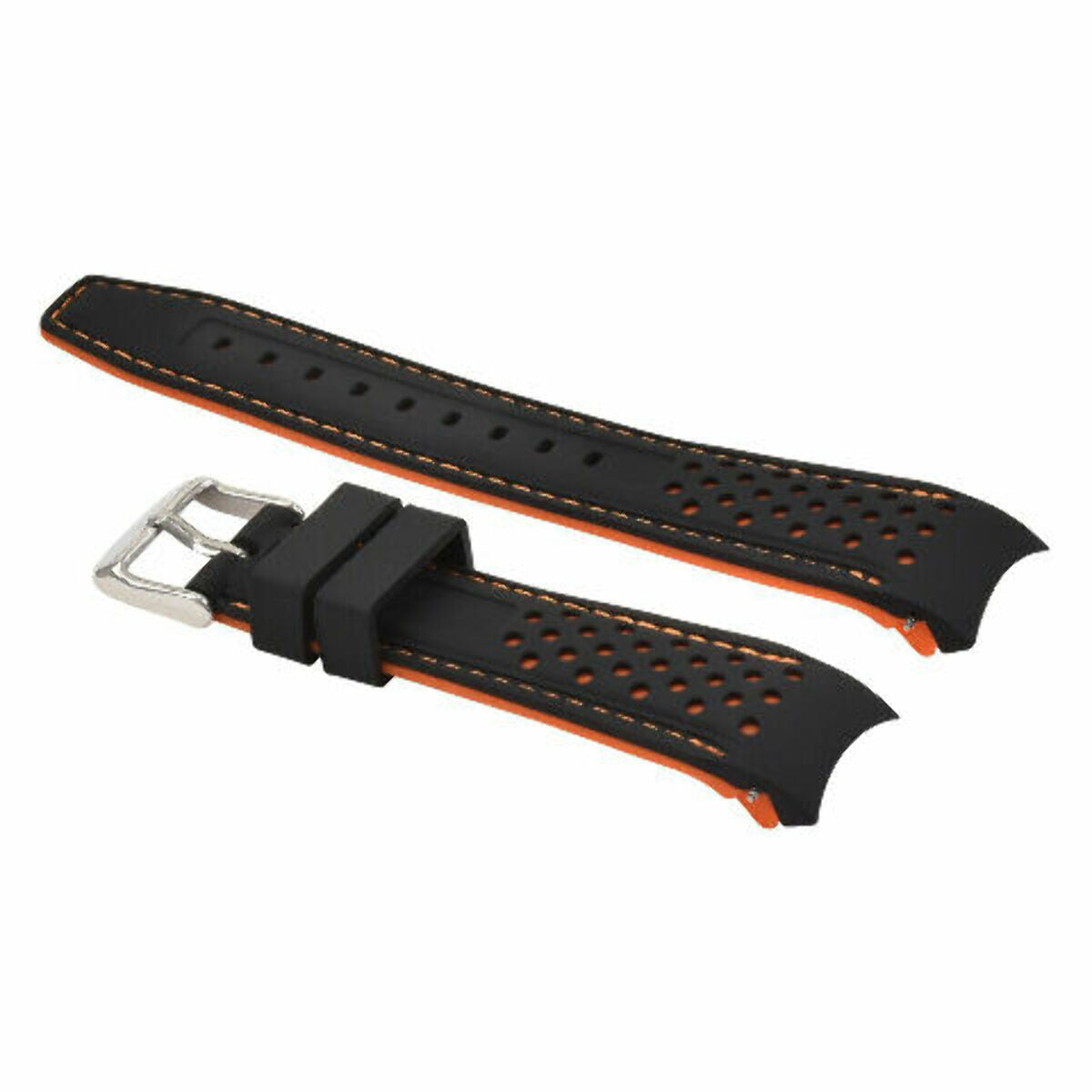 19MM CURVED RUBBER STRAP PERFORATED FOR CITIZEN ECO DRIVE WATCH BLACK ORANGE ST