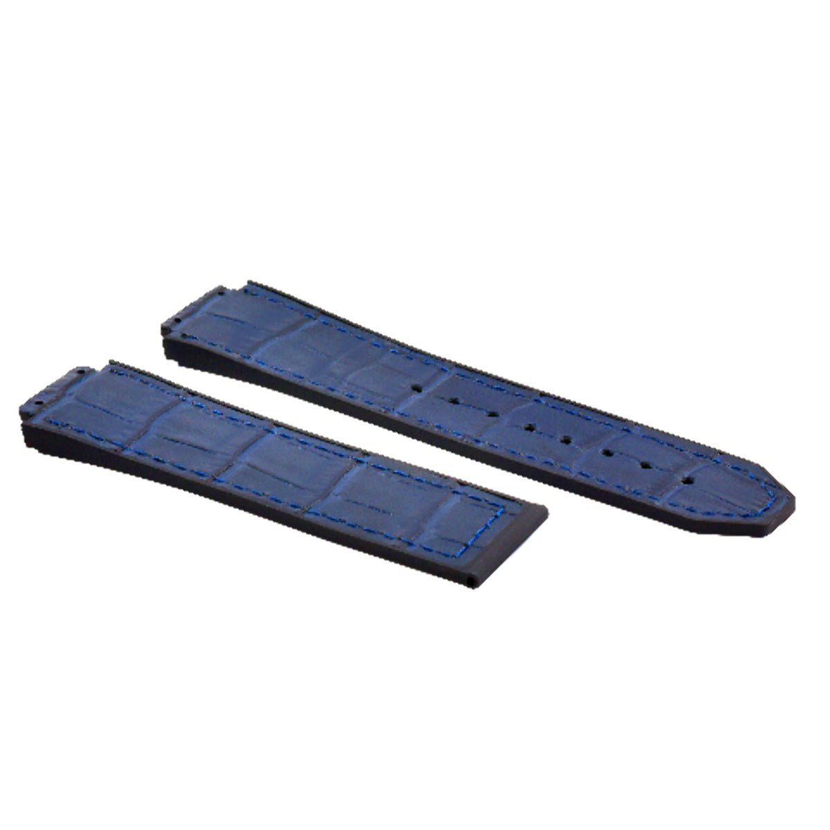 28MM ALLIGATOR LEATHER RUBBER BAND STRAP FOR 48MM HUBLOT CERAMIC KING POWER BLUE