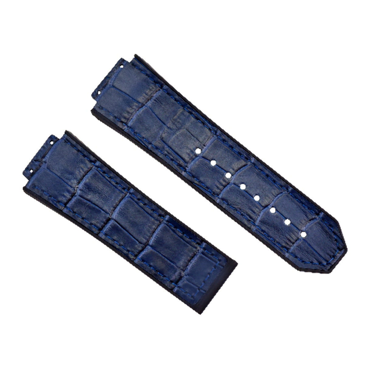 28MM ALLIGATOR LEATHER RUBBER BAND STRAP FOR 48MM HUBLOT CERAMIC KING POWER BLUE