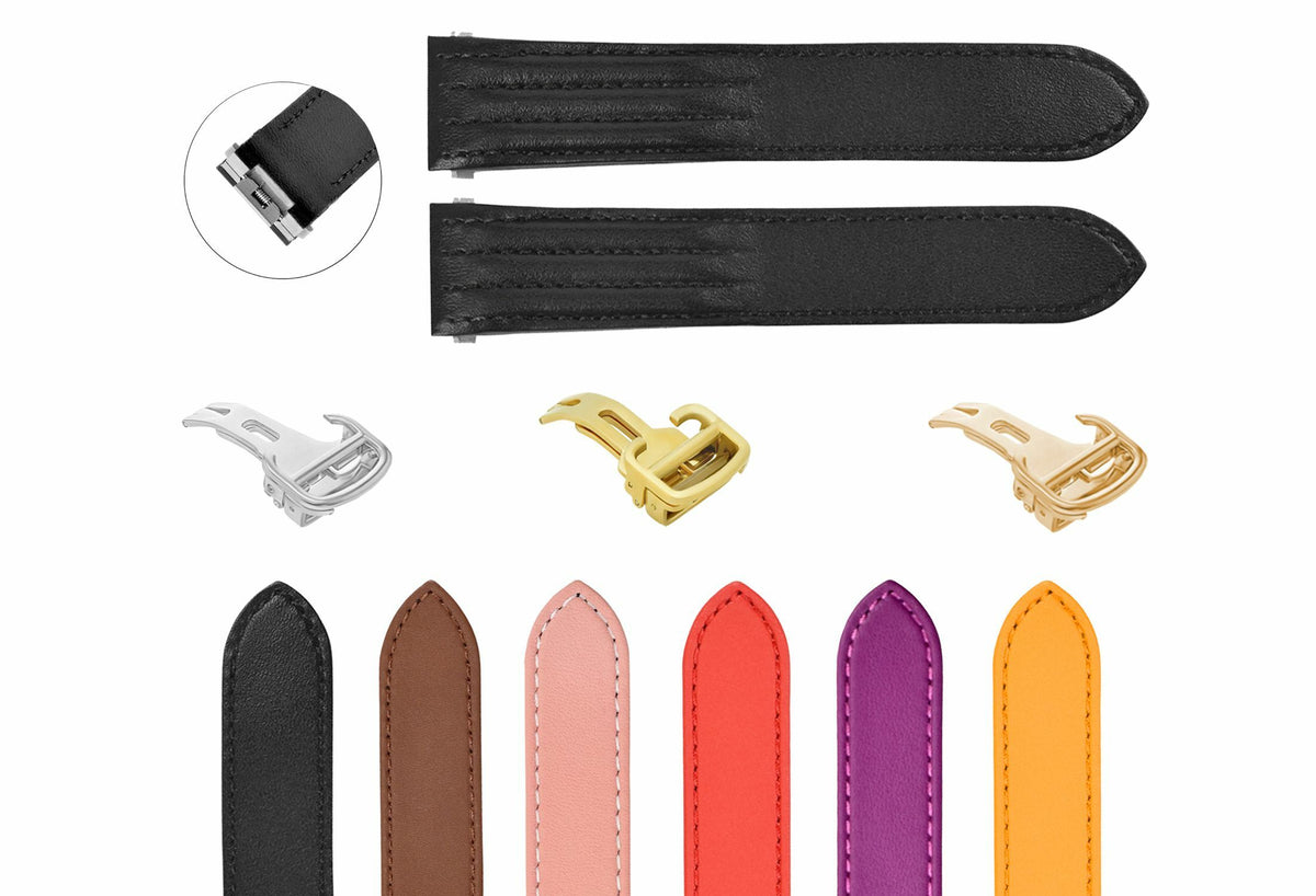 19MM 20MM LEATHER WATCH BAND STRAP SMOOTH RELEASE FOR CARTIER ROADSTER 2675 2723, Black