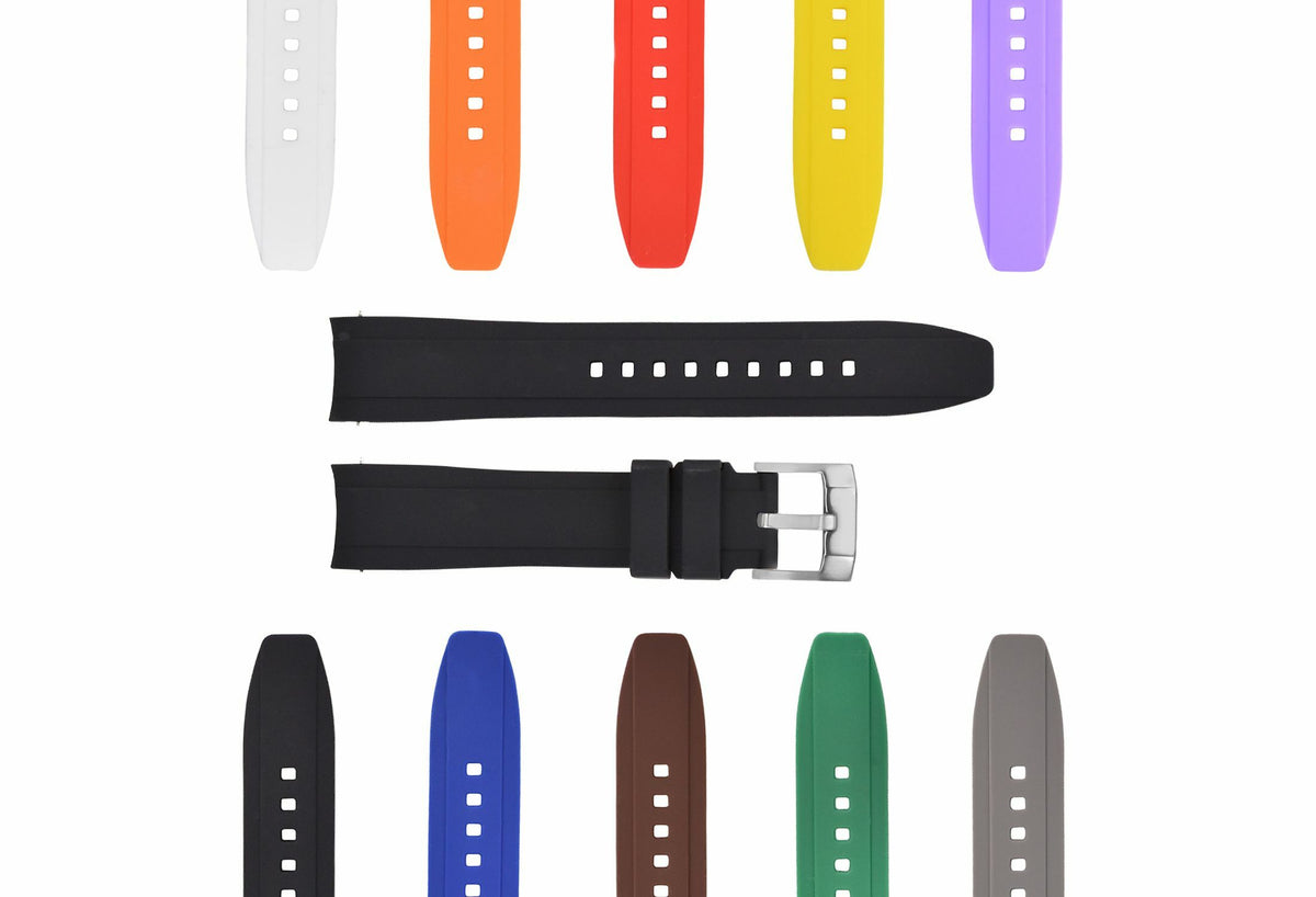 20/21/22MM UNIVERSAL CURVED END SILICONE RUBBER WATCH BAND STRAP WITH CLASP, Black