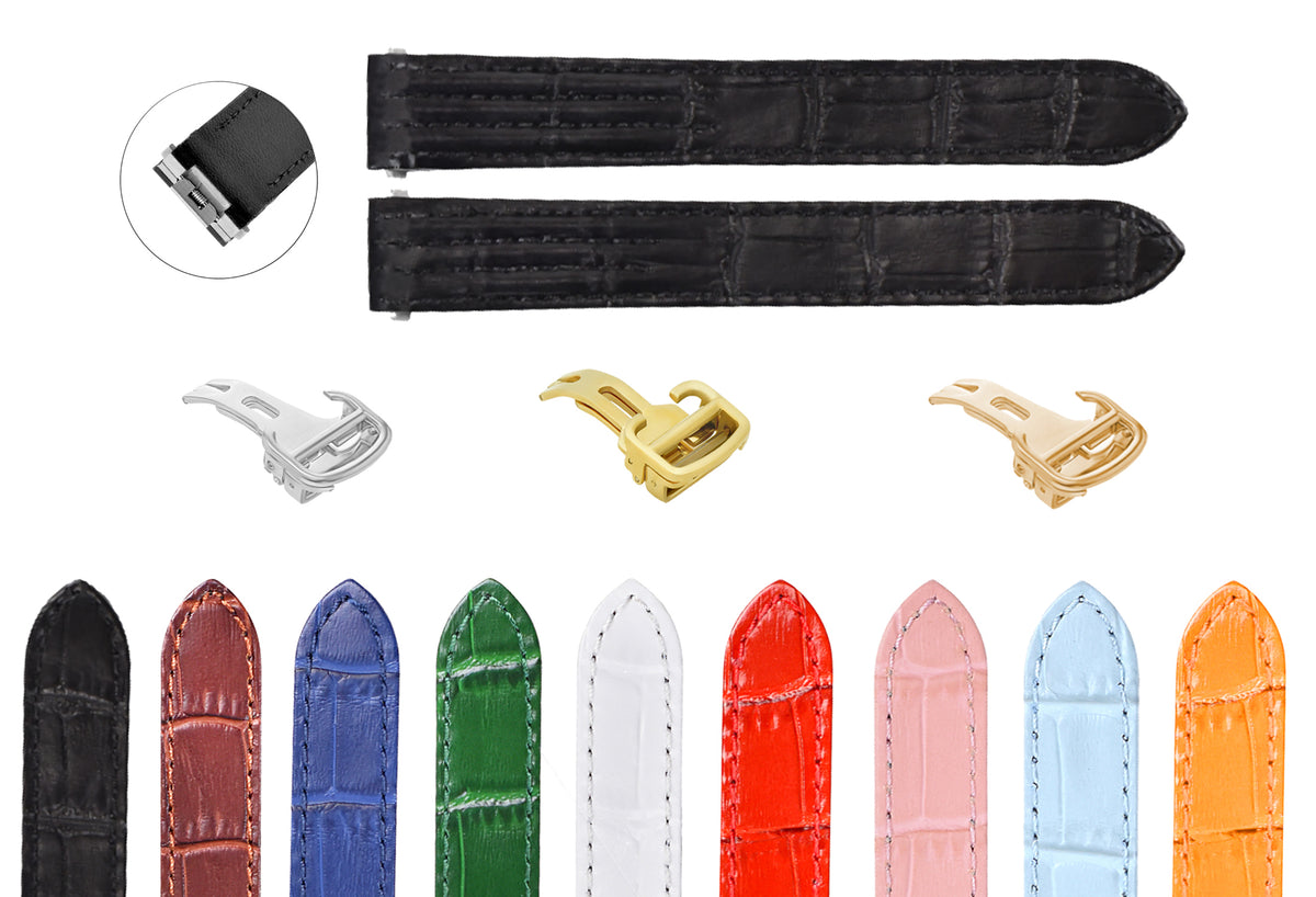 15MM LEATHER WATCH STRAP BAND FOR CARTIER ROADSTER 2675 2723 QUICK RELEASE LADY, Black