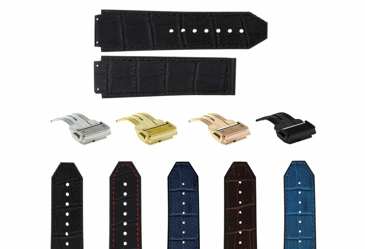 26MM LEATHER RUBBER WATCH BAND STRAP FOR HUBLOT WATCH BLACK, BLUE, BROWN, ROYAL, Black