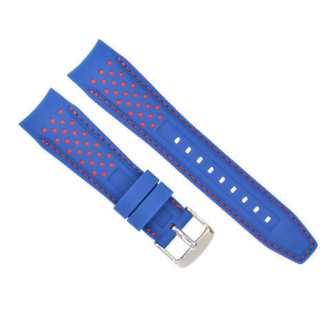 18MM CURVED RUBBER STRAP PERFORATED FOR CITIZEN ECO DRIVE WATCH BLUE RED STITCH