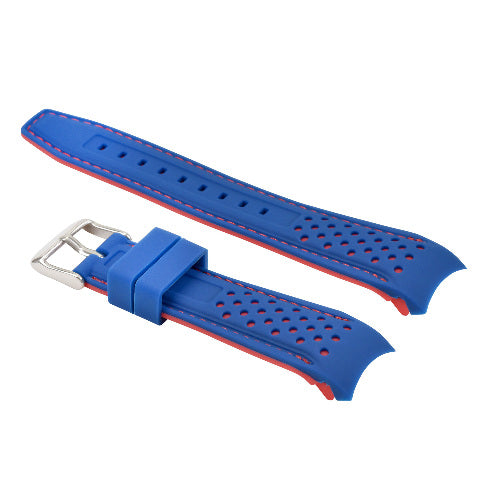 18MM CURVED RUBBER STRAP PERFORATED FOR CITIZEN ECO DRIVE WATCH BLUE RED STITCH