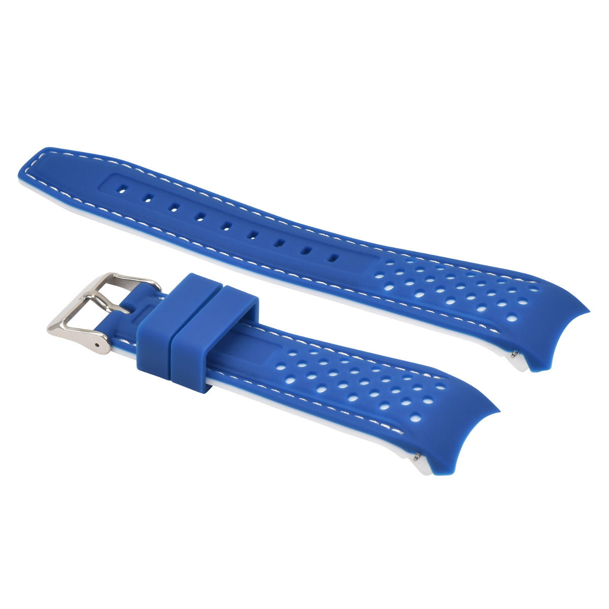 18MM CURVED RUBBER STRAP PERFORATED FOR CITIZEN ECO DRIVE WATCH BLUE WHITE STITCH