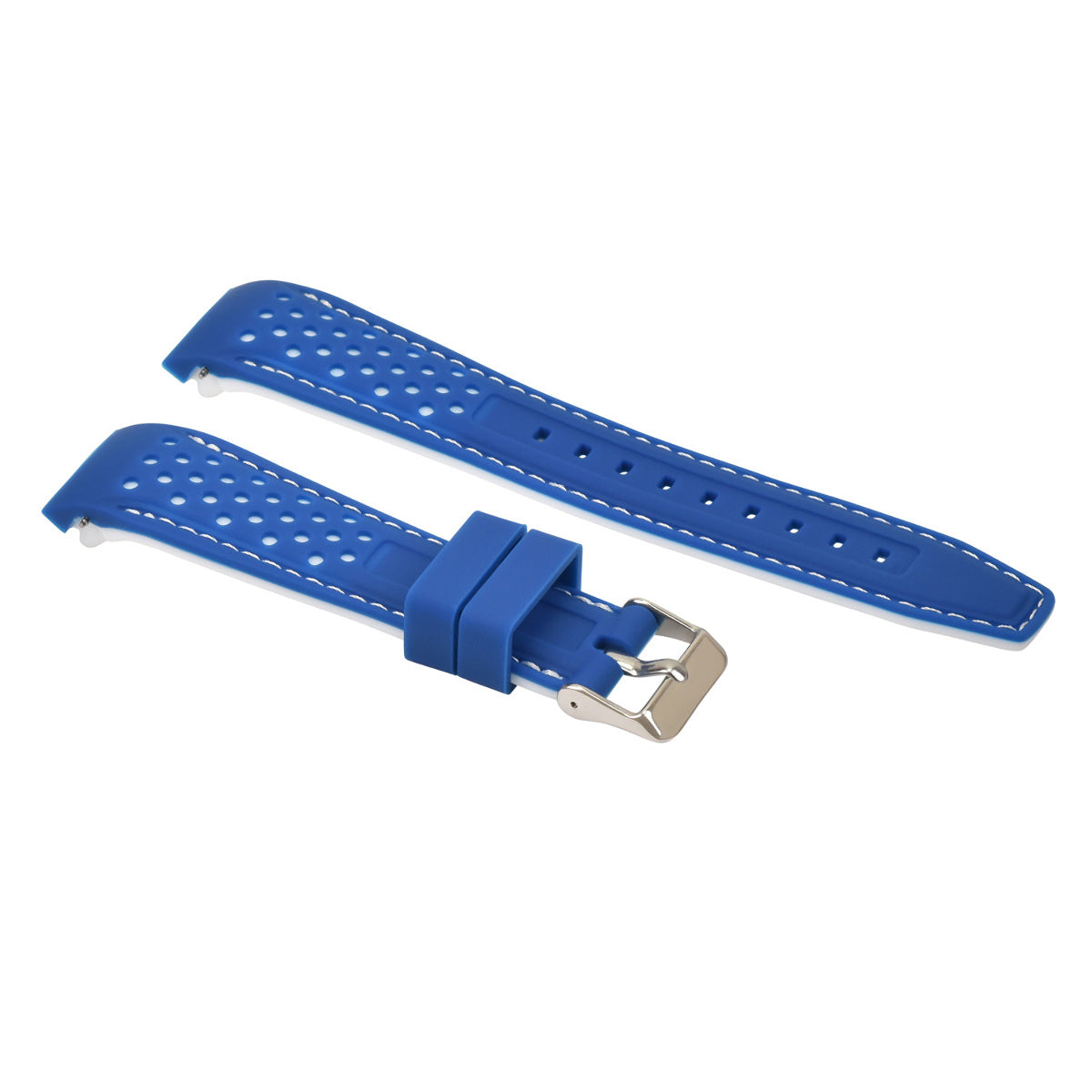 18MM CURVED RUBBER STRAP PERFORATED FOR CITIZEN ECO DRIVE WATCH BLUE WHITE STITCH