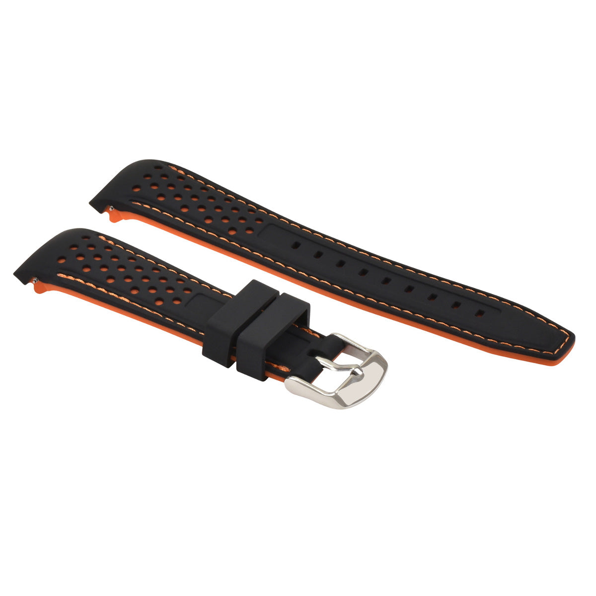 18MM CURVED RUBBER STRAP PERFORATED FOR CITIZEN ECO DRIVE WATCH BLACK ORANGE STITCH