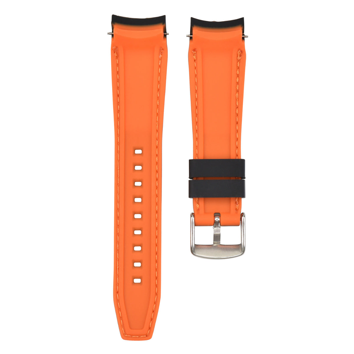 18MM CURVED RUBBER STRAP PERFORATED FOR CITIZEN ECO DRIVE WATCH BLACK ORANGE STITCH