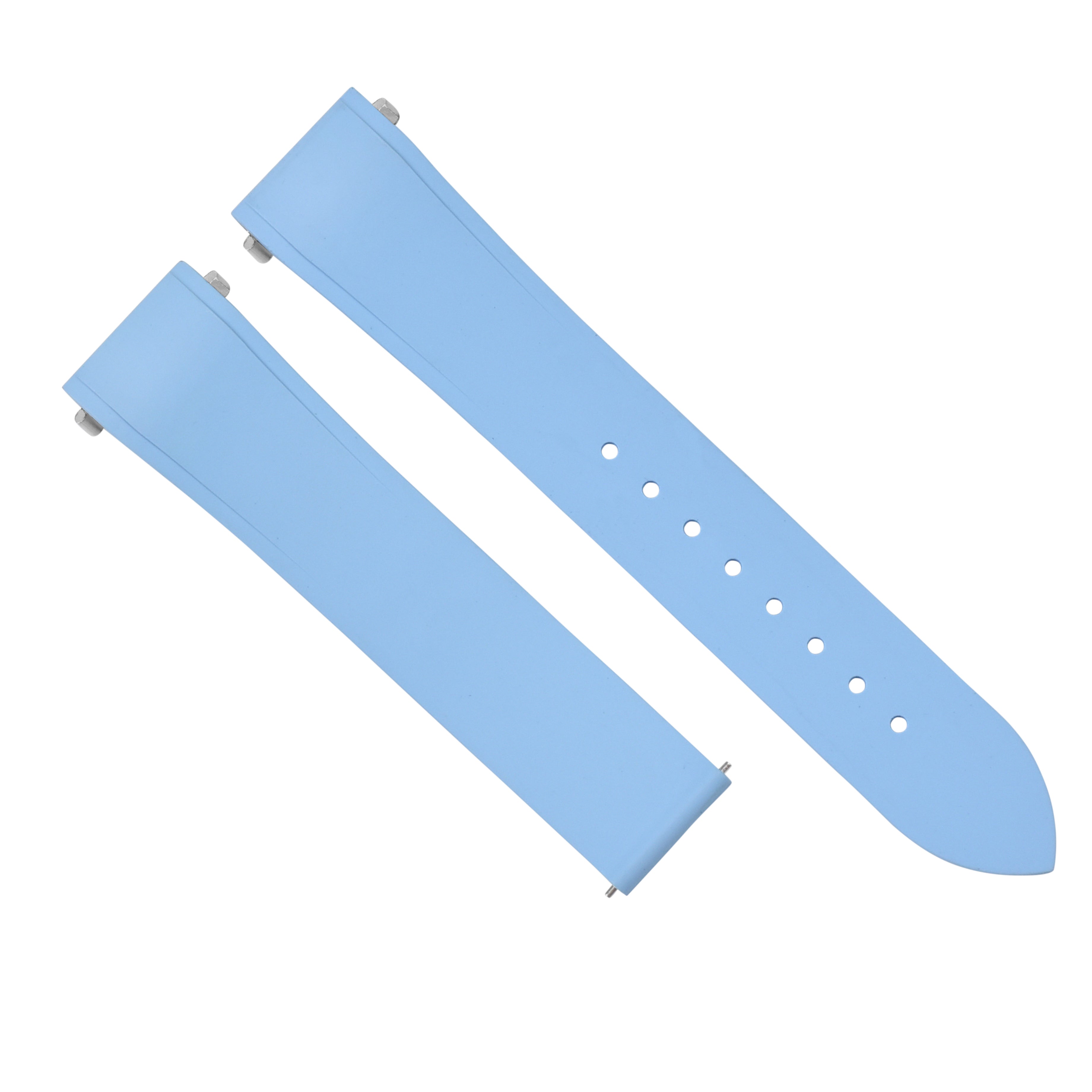 19MM SILICON RUBBER WATCH BAND STRAP FOR CARTIER SANTOS MEDIUM QUICK LIGHT BLUE