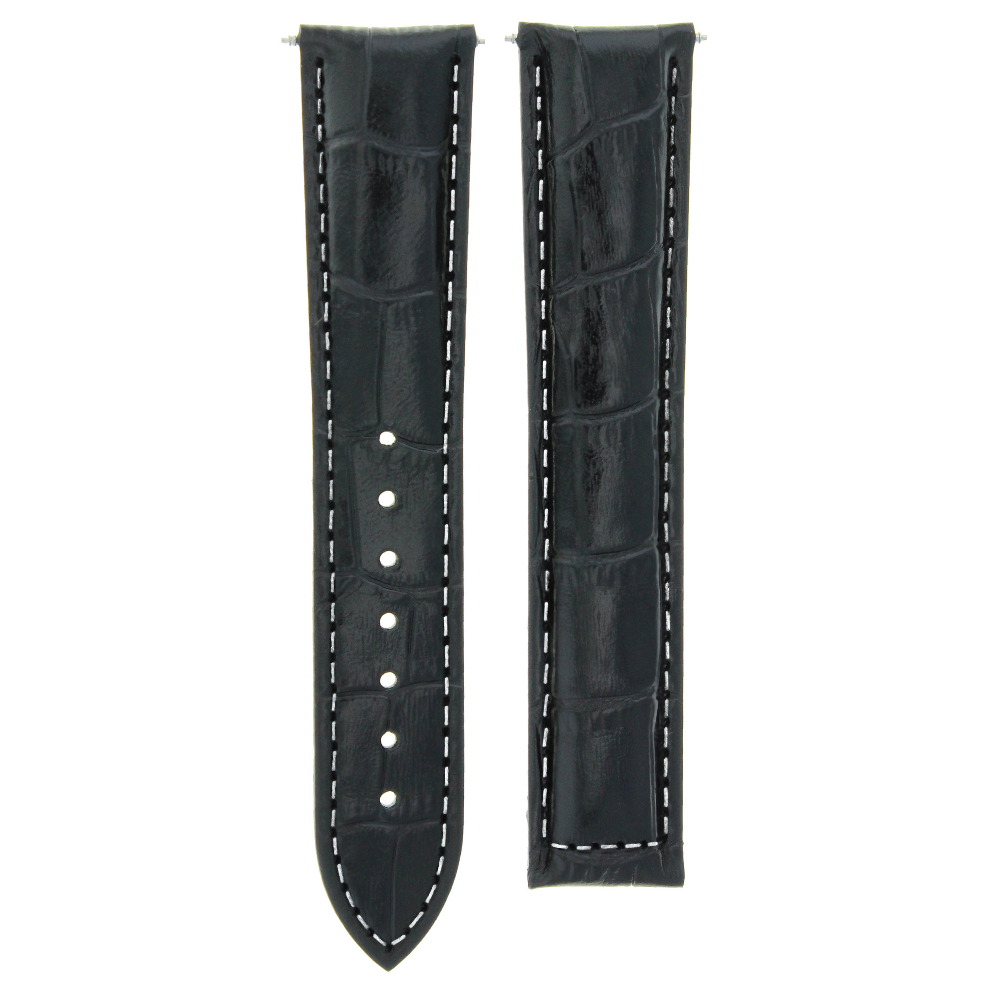 24/20MM BLACK LEATHER WATCH BAND STRAP FOR OMEGA WATCH WITH WHITE STITCHING