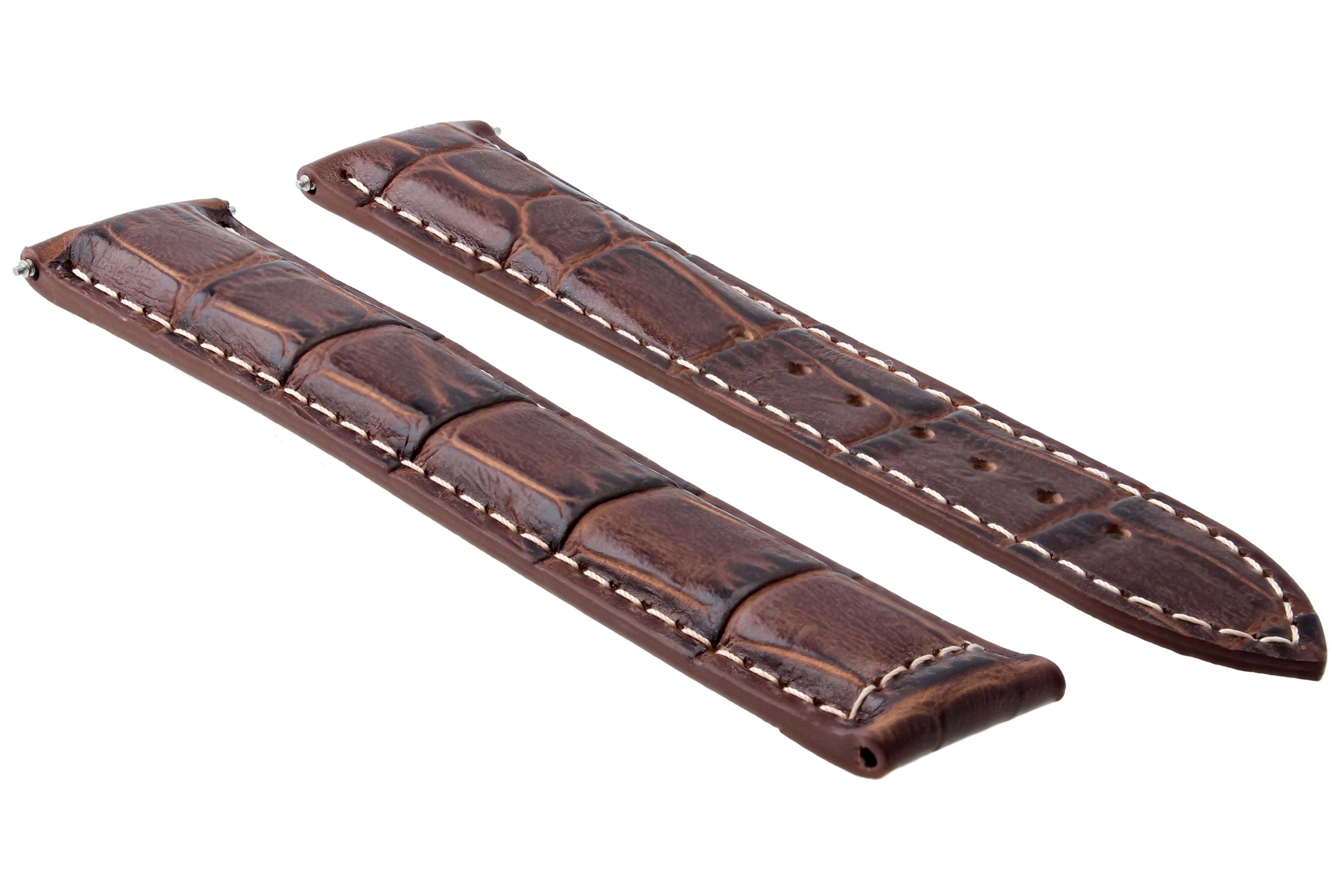 24/20MM BROWN LEATHER WATCH BAND STRAP FOR OMEGA WATCH WITH WHITE STITCHING