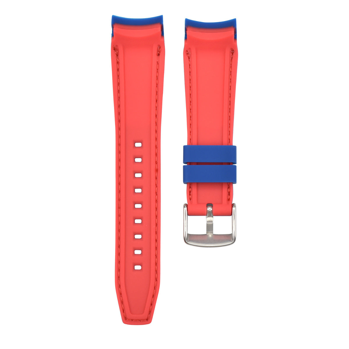 20MM CURVED RUBBER STRAP PERFORATED FOR CITIZEN ECO DRIVE WATCH BLUE RED STITCH