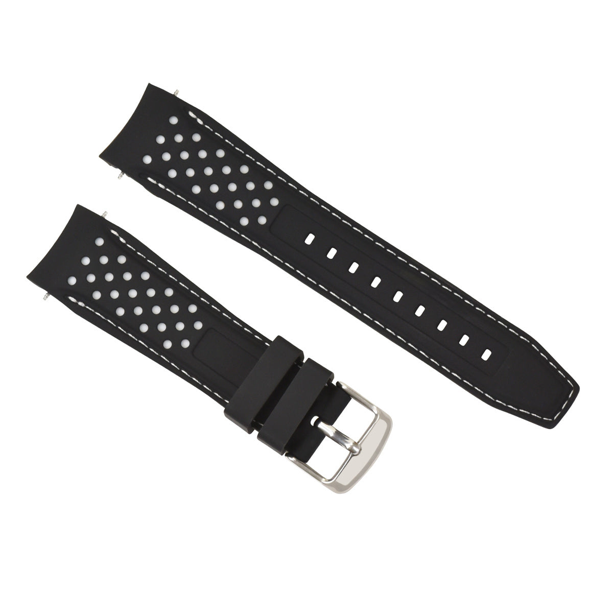 21MM CURVED RUBBER STRAP PERFORATED FOR CITIZEN ECO DRIVE WATCH BLACK WHITE STITCH