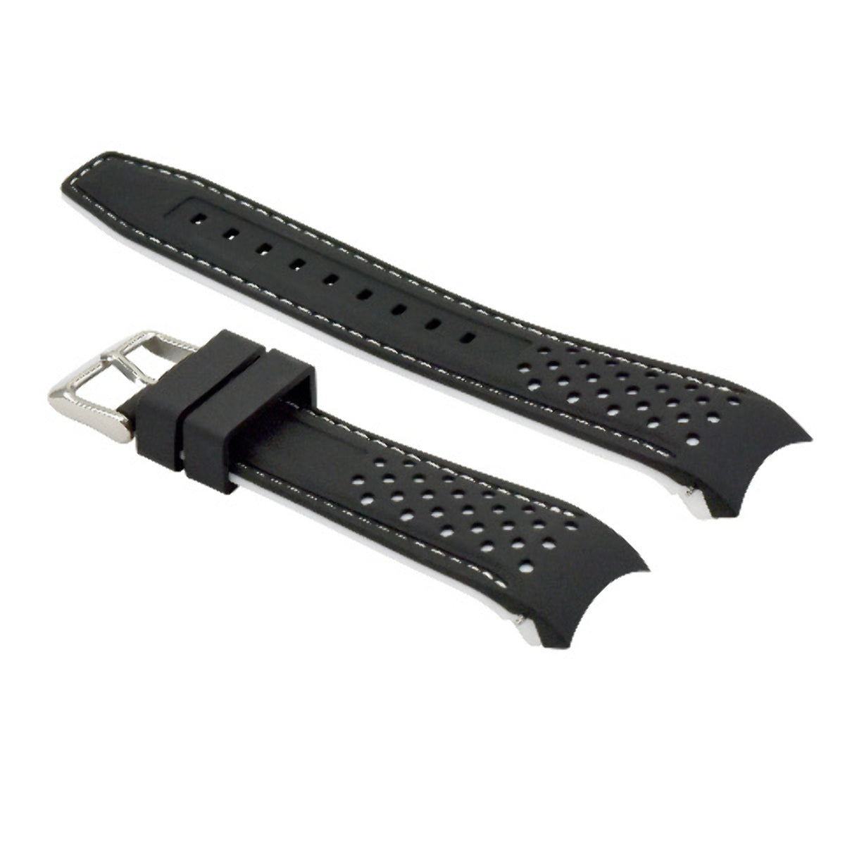 19MM CURVED RUBBER STRAP PERFORATED FOR CITIZEN ECO DRIVE WATCH BLACK WHITE STIT