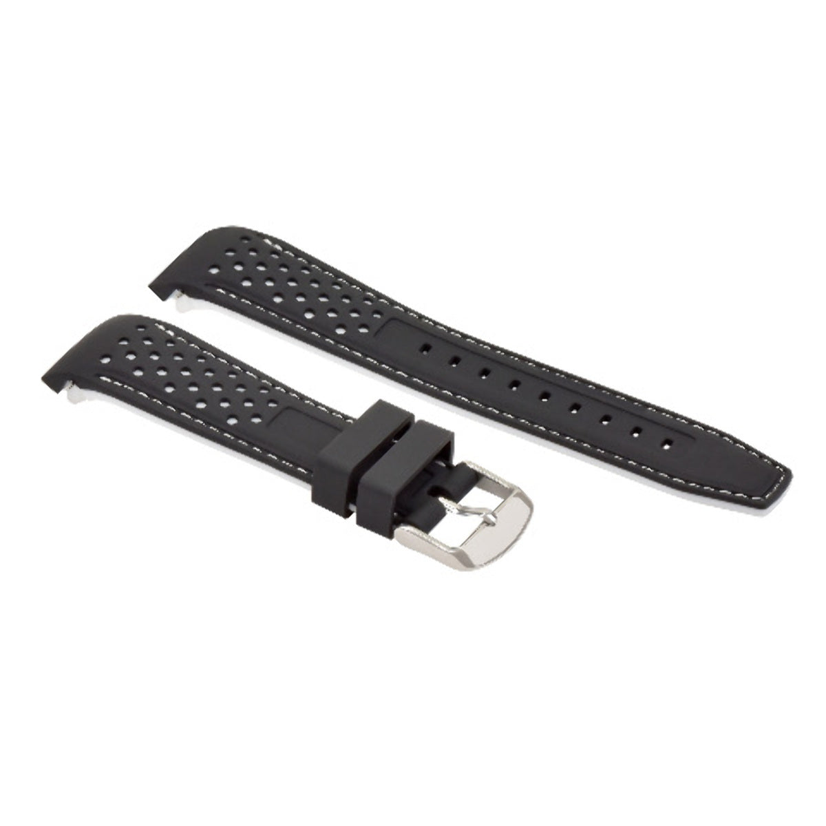 19MM CURVED RUBBER STRAP PERFORATED FOR CITIZEN ECO DRIVE WATCH BLACK WHITE STIT