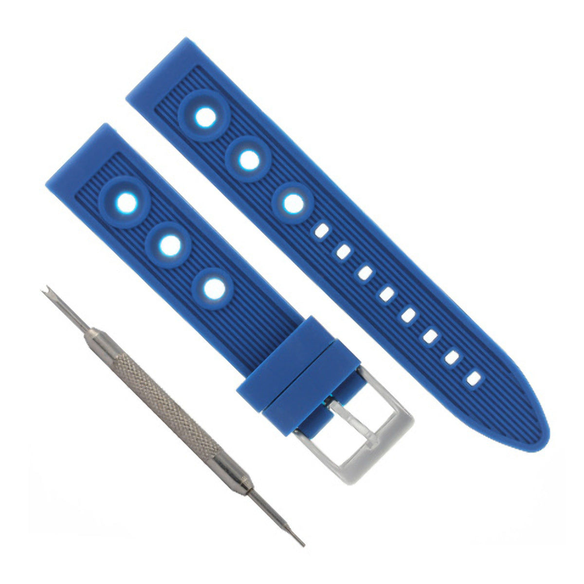 22MM RUBBER WATCH BAND STRAP FOR NAVITIMER CHRONOMAT SPRING BAR REMOVER BLUE