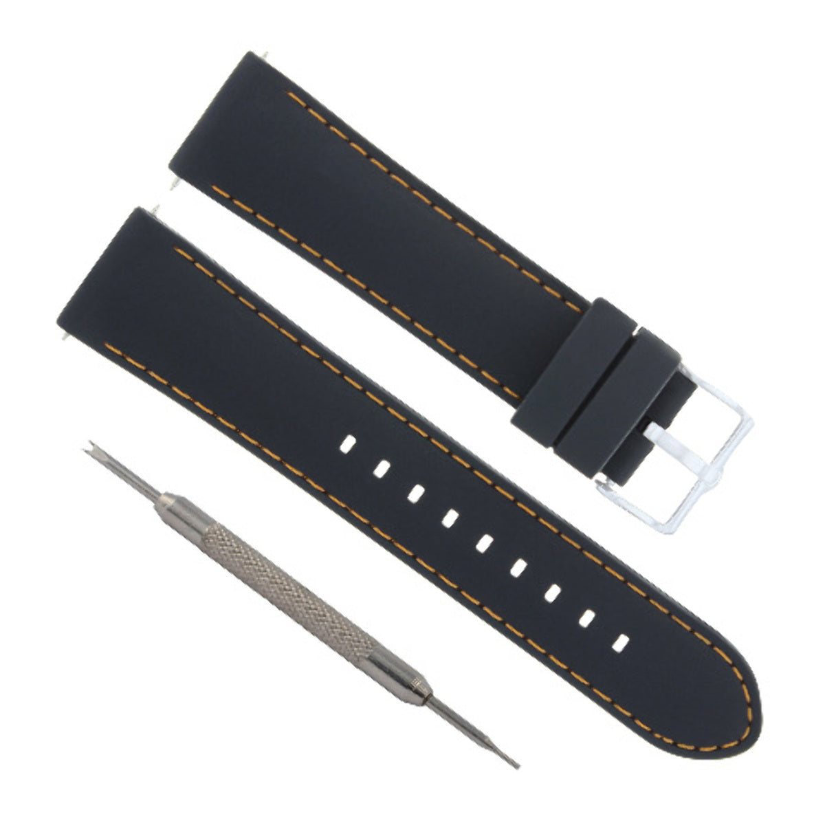 22MM RUBBER WATCH BAND STRAP FOR LONGINES WATCH SPRING BAR REMOVER BLACK ORANGE