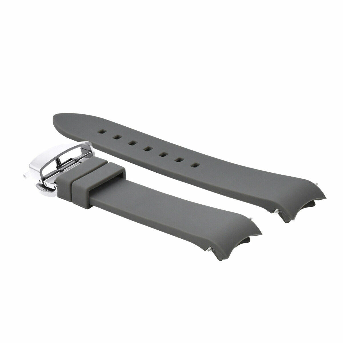 CURVED END SILICONE WATCH BAND RUBBER STRAP +CLASP - 22MM