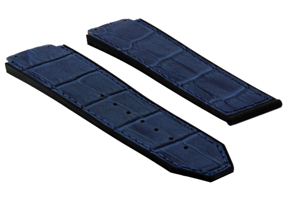 26MM ALLIGATOR LEATHER RUBBER BAND STRAP FOR HUBLOT BIG BANG CERANIC BLUE
