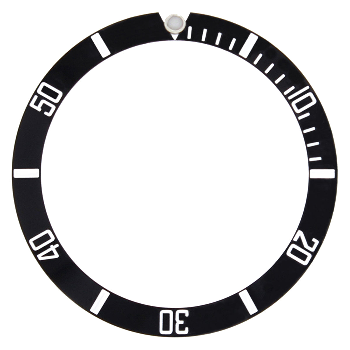 37.60MM X 30.70MM BLACK ALUMINUM BEZEL INSERT WATCH PART WITH SILVER NUMBERS