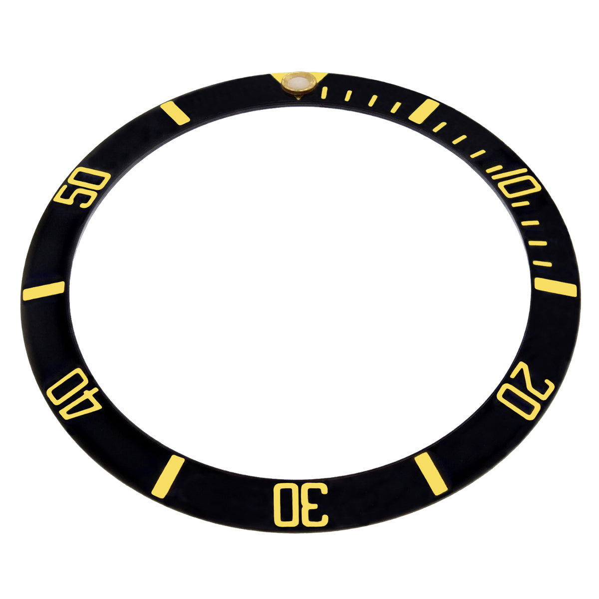 37.60MM X 30.70MM BLACK ALUMINUM BEZEL INSERT WATCH PART WITH GOLD NUMBERS