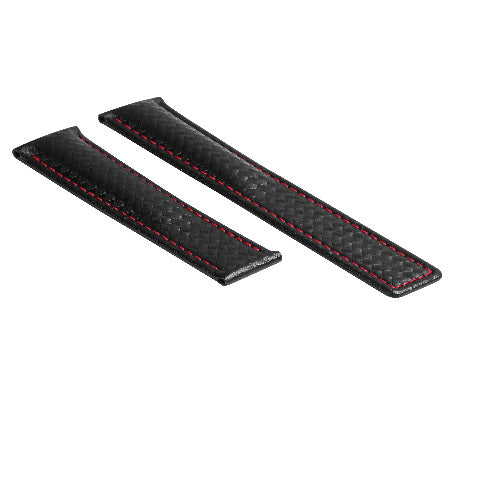 19-20-22MM BLACK WITH RED CARBON FIBER LEATHER WATCH BAND STRAP FOR TAG HEUER