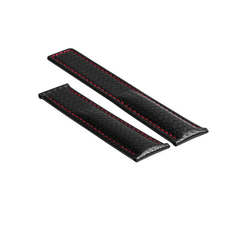 19-20-22MM BLACK WITH RED CARBON FIBER LEATHER WATCH BAND STRAP FOR TAG HEUER