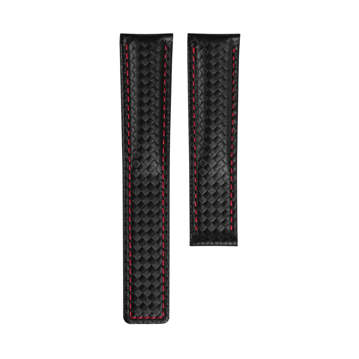 19-20-22MM BLACK WITH RED CARBON FIBER LEATHER WATCH BAND STRAP FOR TAG HEUER, Black/Red Stitching